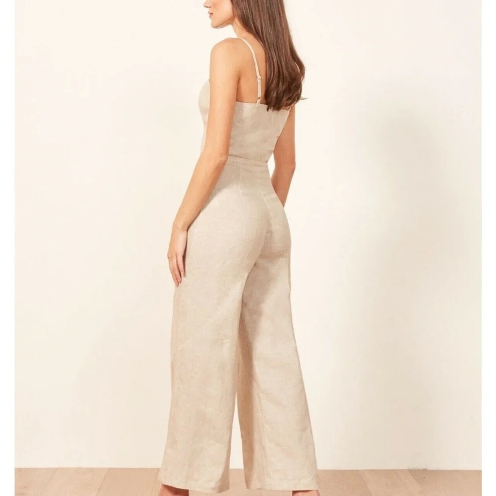 Reformation Sand Beige Torta Linen Jumpsuit Sz S